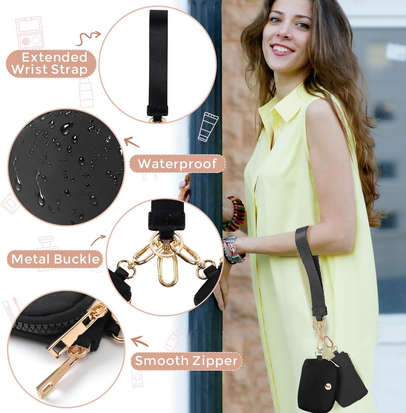 JEEBURYEE Dual Pouch Wristlet Keychain Wallet with 2 Wrist Straps - Small and Portable Mini Zipper Coin Purse Card Wallets for Women Men Gold Hardware Black+Black - Image 4